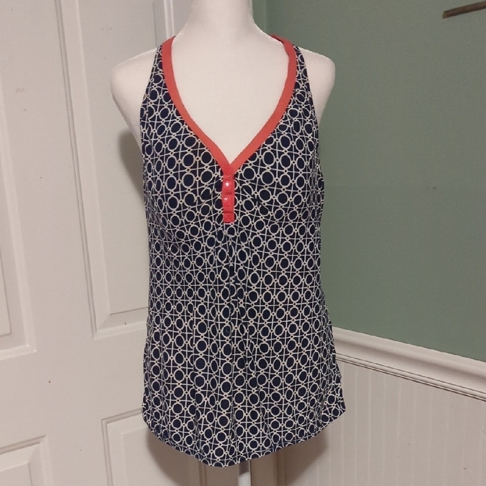 Beach House Bathing Suit Top Size 14 Built In Bra Navy Coral
